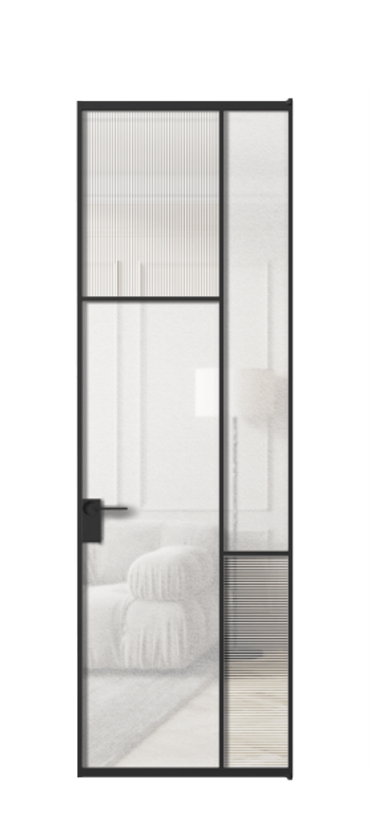 Межкомнатная дверь Mosaic АЛПЛ041.10 Алюминий Черный Рифлёное стекло "Дюна", триплекс, 6 мм + Фактурное стекло "Лёд", триплекс Цена 168070 ₽ | Volhovec