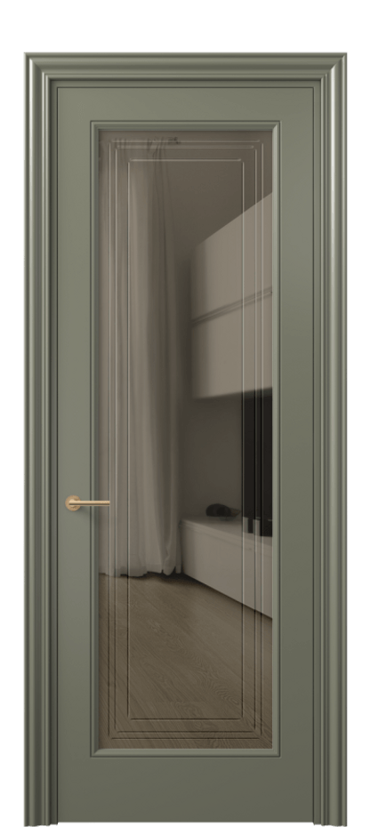 Межкомнатная дверь Mascot 8400 Матовый оливковый тёмный Прозрачное бронзовое стекло с гравировкой "Грани", триплекс Цена 82499 ₽ | Volhovec