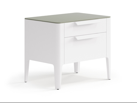 Мебель Тумба прикроватная Piega 2 ящика. Цвет Матовый пудровый белый. Материал Гладкая эмаль. Коллекция Тумба прикроватная Piega 2 ящика. Картинка.