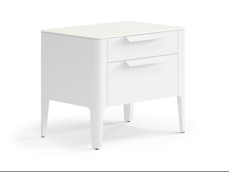 Мебель Тумба прикроватная Piega 2 ящика. Цвет Матовый пудровый белый. Материал Гладкая эмаль. Коллекция Тумба прикроватная Piega 2 ящика. Картинка.