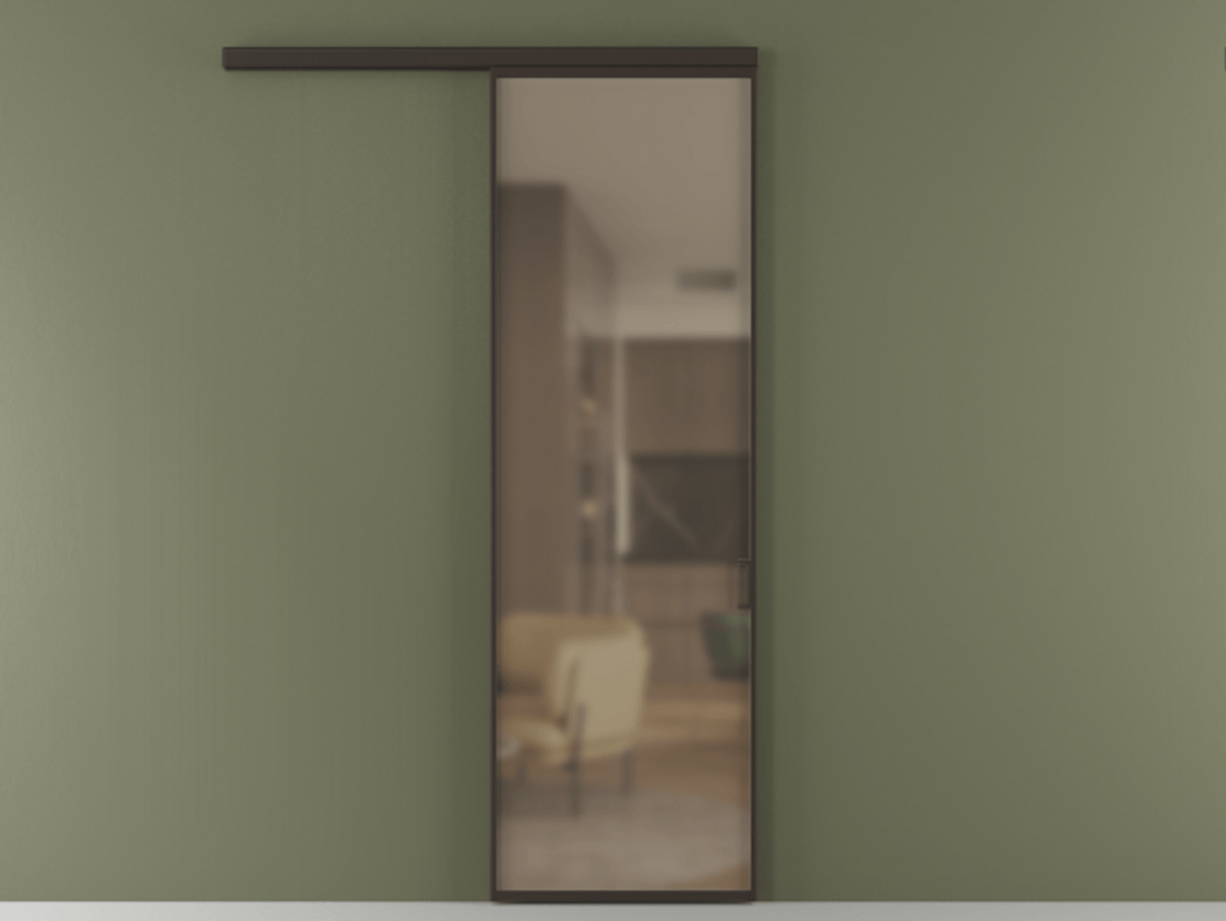 Перегородка Формато вдоль стены 1 створка АЛПР 040.01 Алюминий антрацит Сатинированное бронзовое стекло, триплекс Цена 101760 ₽  | Volhovec