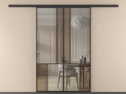 Алюминевая перегородка vd2_1 ЧЕР. Цвет Алюминий Черный. Материал Алюминий. Коллекция Перегородка Mosaic вдоль стены двустворчатая. Картинка.