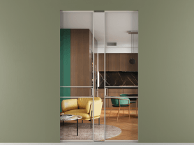 Алюминевая перегородка АЛПР 040.02 МСБЖ Crystalvision. Цвет Алюминий светло-бежевый. Материал Алюминий в эмали. Коллекция Перегородка Formato скрытый пенал двустворчатая. Картинка.