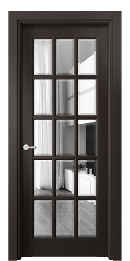 Дверь межкомнатная 6311 БАН Зеркало с фацетом. Цвет Бук антрацит. Материал Массив бука эмаль. Коллекция Toscana Grigliato. Картинка.