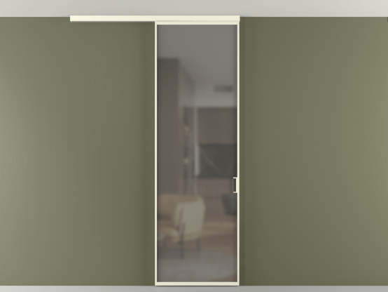 Алюминевая перегородка АЛПР 040.01_АМБ_Серый сатин триплекс_new. Цвет Алюминий молочно-белый. Материал Алюминий в эмали. Коллекция Перегородка Формато вдоль стены на потолок 1 створка. Картинка.