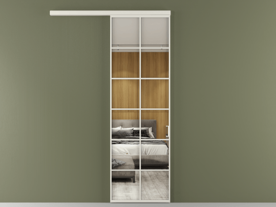 Алюминевая перегородка vd1_05 Зеркало триплекс БЕЛ. Цвет Алюминий Белый. Материал Алюминий. Коллекция Перегородка Формато вдоль стены 1 створка. Картинка.