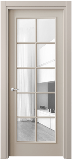Дверь межкомнатная 8102 МСБЖ Прозрачное стекло. Цвет Матовый светло-бежевый. Материал Гладкая эмаль. Коллекция Paris. Картинка.