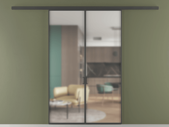 Алюминевая перегородка АЛПР 040.01 ГР Графитовый Matelux Crystalvision. Цвет Графитовый. Материал Алюминий металлик. Коллекция Перегородка Формато вдоль стены 2 створки. Картинка.