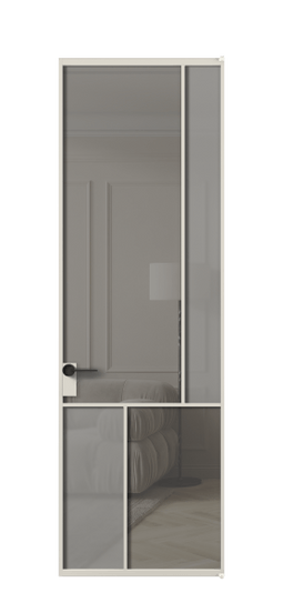 Дверь межкомнатная АЛПЛ041.21 АОС Серый сатин матовое + Серый прозрачное. Цвет Алюминий облачно-серый. Материал Алюминий в эмали. Коллекция Mosaic. Картинка.