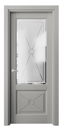 Дверь межкомнатная 6362 БНСР Сатинированное стекло с гравировкой и фацетом. Цвет Бук нейтральный серый. Материал Массив бука эмаль. Коллекция Toscana Litera. Картинка.