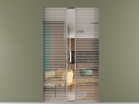 Алюминевая перегородка АЛПР 040.07 МСБЖ Crystalvision. Цвет Алюминий светло-бежевый. Материал Алюминий в эмали. Коллекция Перегородка Формато скрытый пенал 2 створки. Картинка.